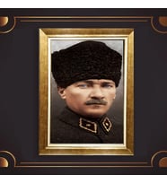 Altın Varaklı Çerçeveli Paspartulu Atatürk Tablo z5101 (Gold)