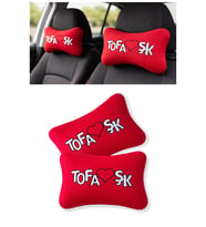 TofaşK Kırmızı Polar Ortopedik Araç Seyahat Nakışlı Boyun Yastığı / 2'li