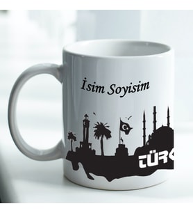 Türkiye Konseptli Kişiye Özel İsim Baskılı Beyaz Kupa Bardak No:003