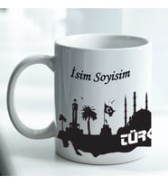 Türkiye Konseptli Kişiye Özel İsim Baskılı Beyaz Kupa Bardak No:003
