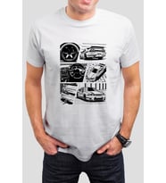 Araba Baskılı Beyaz Unisex Tişört C823 (Beyaz)