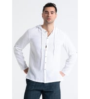 Uzun Kol Erkek Kapüşonlu Yazlık Müslin Sweatshirt Beyaz Byz