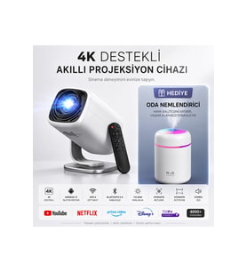 4K Taşınabilir Akıllı Projektör, WiFi 6, Oda Nemlendirici Hediyeli