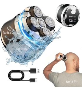 Kel Kafa Tıraş Makinesi RQ518  Günlük, Sakal ve Baş Tıraşı İçin, 5 Başlıklı, USB Şarjlı, Su Geçirmez