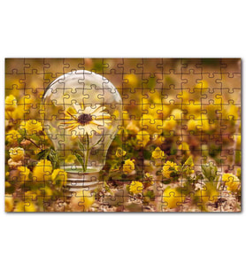 Cakapuzzle Sarı Çiçekler Ampul İçerisindeki Sarı Çiçek Puzzle Yapboz MDF (Ahşap) (120 Parça)