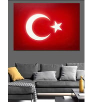 Parlak Ay Yıldız Detaylı Türk Bayrağı Dekoratif Kanvas - Mdf Ahşap Tablo