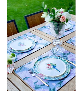 Adawall Blue - White Rose Kumaş Amerikan Servis 4'lü Set - 35X50