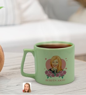 BK Gift Kişiye Özel Karikatürlü Anneler Günü Tasarımlı Pastel Yeşil Middle Kupa Bardak, Anneye Hediye, Anneler Günü Hediyesi-2