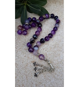 STONEAGE JEWELLERY Mor Akik Güç Doğal Taş Tesbih