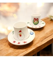 Noel Baba ve çelenk desen kahve fincanı 2'li takım