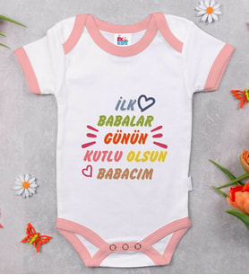 BK Kids İlk Babalar Günü Tasarımlı Pembe Bebek Body Zıbın-1