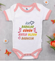 BK Kids İlk Babalar Günü Tasarımlı Pembe Bebek Body Zıbın-1