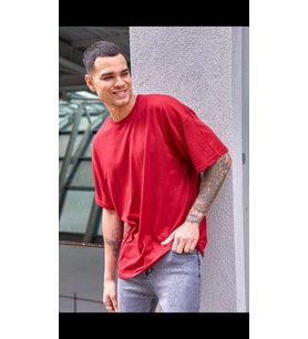 Unisex Renkli Bisiklet Yaka Oversize Boyfriend T-shirt (Kırmızı)