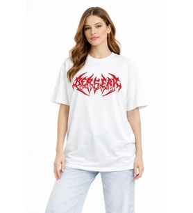 Baskılı T-Shirt Yazlık Kısa Kol Bisiklet Yaka Rahat Kalıp Tişört - Beyaz