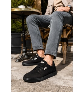 Camden Bağcıklı Keten Kumaş Erkek Günlük Sneaker Ayakkabı – Siyah