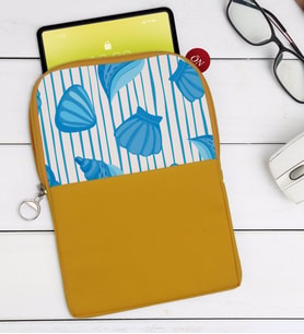 BK Gift Deniz Kabukları Tasarımlı Taşınabilir Koruyucu Tablet Kılıfı & Organizer Çanta - Sarı-2