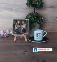 Ablaya Hediye Fotoğraflı Dekoratif Taş, Ahşap Altlıklı Türk Kahvesi Fincanı Hediye (Model 7)