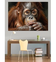 Düşünen Maymun Orangutan Portresi Dekoratif Kanvas - Mdf Ahşap Tablo