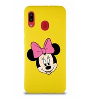 Samsung Galaxy A20 Soft Premier Kapak Minnie Mouse-C Tasarımlı Silikon Kılıf - Sarı (Şeffaf)