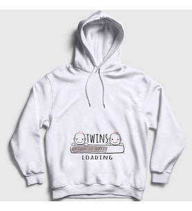 Presmono Unisex Beyaz Twins Loading Girls Yükleniyor Doğum Hamilelik Kapüşonlu Sweatshirt 535497tt