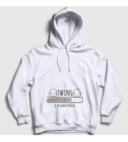 Presmono Unisex Beyaz Twins Loading Girls Yükleniyor Doğum Hamilelik Kapüşonlu Sweatshirt 535497tt