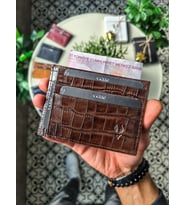VİSSO 606 Hakiki Deri İnce Sade Mini Kredi Kartlık Model Kadın Erkek Kullanım İsme Kişiye Özel Kağıt Para Bölmeli Kartlık Cüzdan Portföy Çanta KAHVE CROCO