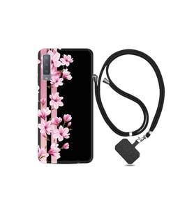 Samsung Galaxy A7 2018 Kılıf Desenli Silikon Ipli Boyun Askılı Pink Flowers 3 1393
