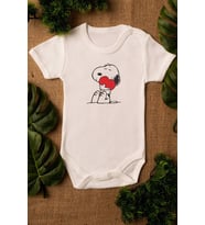 Unisex Bebek Snoopy Organik Baskılı %100 Pamuklu zıbın