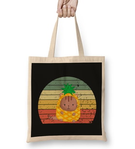 Vintage Pineapple and Cat Lover Bez Çanta Uzun Saplı