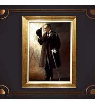 Altın Varaklı Çerçeveli Paspartulu Atatürk Tablo z5185 (Gold)