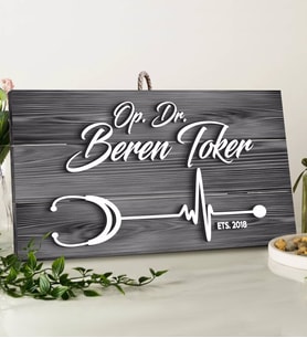 BK Gift Kişiye Özel Doktor Tasarımlı Gri Dekoratif Ahşap Tabela