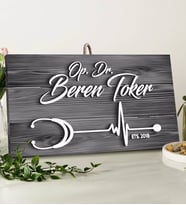 BK Gift Kişiye Özel Doktor Tasarımlı Gri Dekoratif Ahşap Tabela