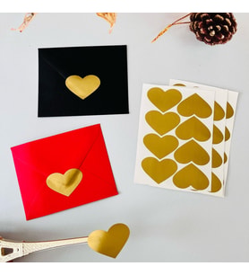 Yapışkanlı Kalp Şekilli Gold Sticker Etiket Hediye Paketleme Parti Hediyeleri 24 adet 3,5x2,5 cm-GKSE1