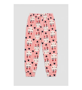 Kız Çocuk Tavşan Desenli Yumuşak Kadife Dokulu Pembe Pijama Altı