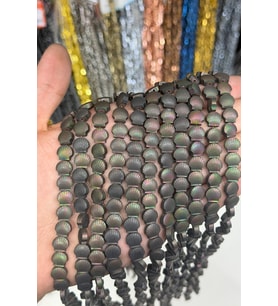 Hematit Taşı Deniz Kabuğu Kesim Mat Siyah Gökkuşağı 8x8mm Doğal Taş Dizi