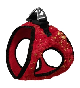Üç Kilitli Simli Peluş Kedi Köpek Göğüs Tasması 20-24 cm XXX-Small Kırmızı