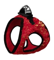 Üç Kilitli Simli Peluş Kedi Köpek Göğüs Tasması 20-24 cm XXX-Small Kırmızı