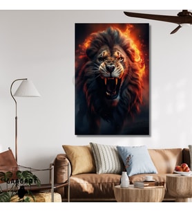 Tekli Dikey Kanvas Duvar Tablosu Koşan Kükreyen Aslan Portresi