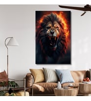 Tekli Dikey Kanvas Duvar Tablosu Koşan Kükreyen Aslan Portresi