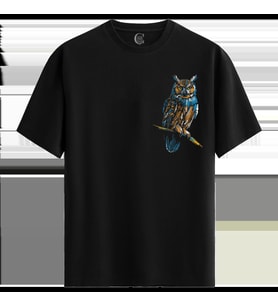 Wise Owl %100 Pamuklu Erkek Siyah Tişört - Premium Quality (Siyah - Beyaz)