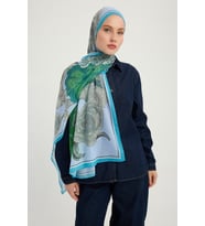 Schaless Mercan Bahçesi - Turuncu - Efilia Desenli Şal - 70x190 Cm (Mavi)