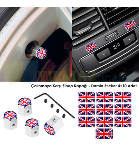 Mini Cooper Union Jk Sibop Kapağı Çalınmaya Karşı Jant Vites Torpido Damla Etiket Sticker