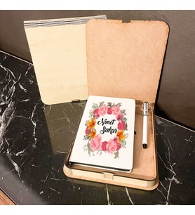 Çiçek Tasarımlı Ahşap Kutulu Defter Kalem Set