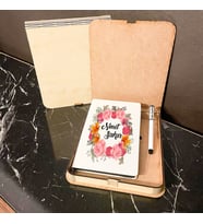 Çiçek Tasarımlı Ahşap Kutulu Defter Kalem Set