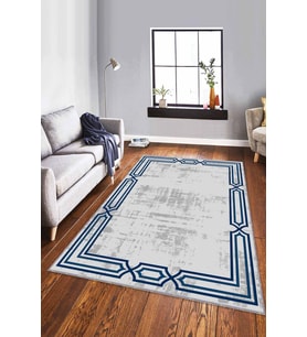 Lacivert Çerçeveli Kaymaz Tabanlı Dekoratif Halı RV078 - 100 x 160 cm