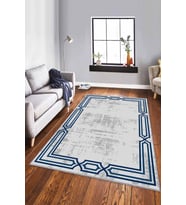Lacivert Çerçeveli Kaymaz Tabanlı Dekoratif Halı RV078 - 100 x 160 cm