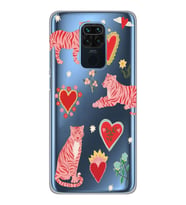 Xiaomi Redmi Note 9 Uyumlu Kaplan ve Kalp Desenli Şeffaf Telefon Kılıfı