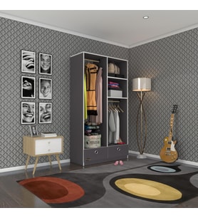 Kenzlife giysi dolabı 2 bölmeli 2 çekmeceli bedri 182*100*42 gri dolap kapaksız