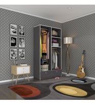 Kenzlife giysi dolabı 2 bölmeli 2 çekmeceli bedri 182*100*42 gri dolap kapaksız