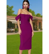 Leopar Desenli Midi Boy Bodycon Abiye Elbise Polyester Karışımlı Yazlık Yüksek Kalite Seçkin Malzeme (Mor)